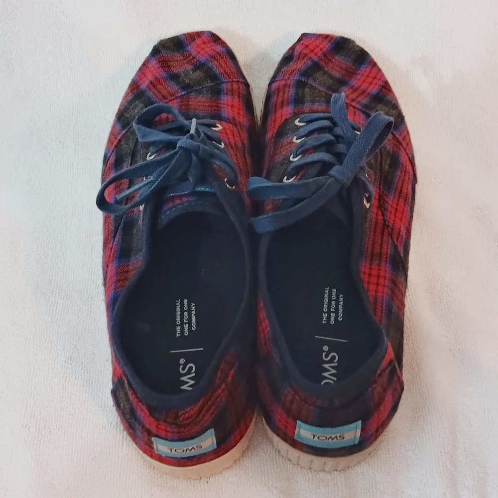Size 10 Toms Womens Cordones Indio Sneakers Navy Crosshatch/Plaid - Picture 3 of 11
